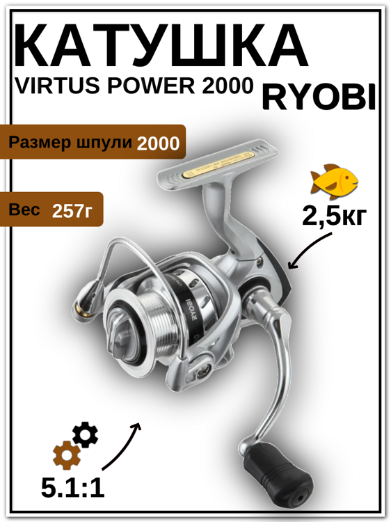 Катушка VirtusPower 2000 (6+1BB,0.23mm-160m;0.28mm-110m,5.1:1,257g,смазка,леска)