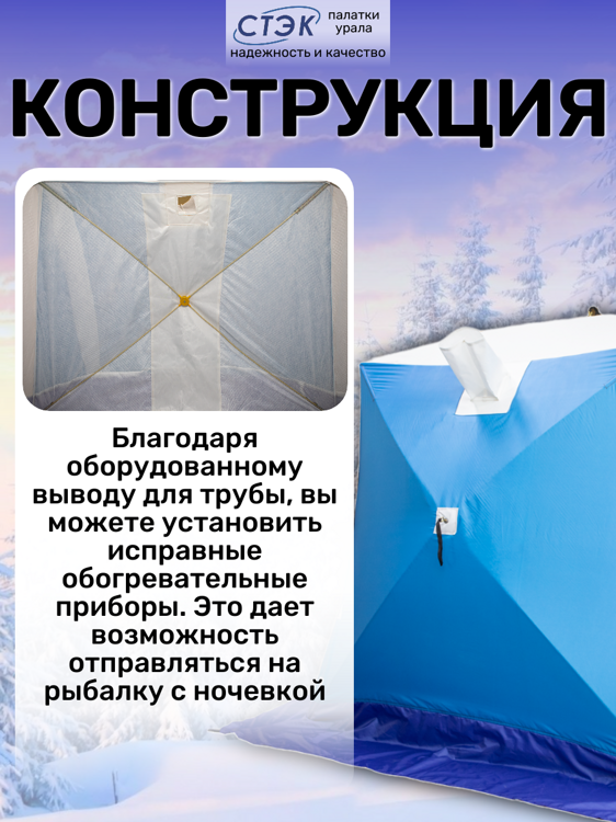 Палатка для зимней рыбалки "Стэк" Куб-2 трехслойная дышащая